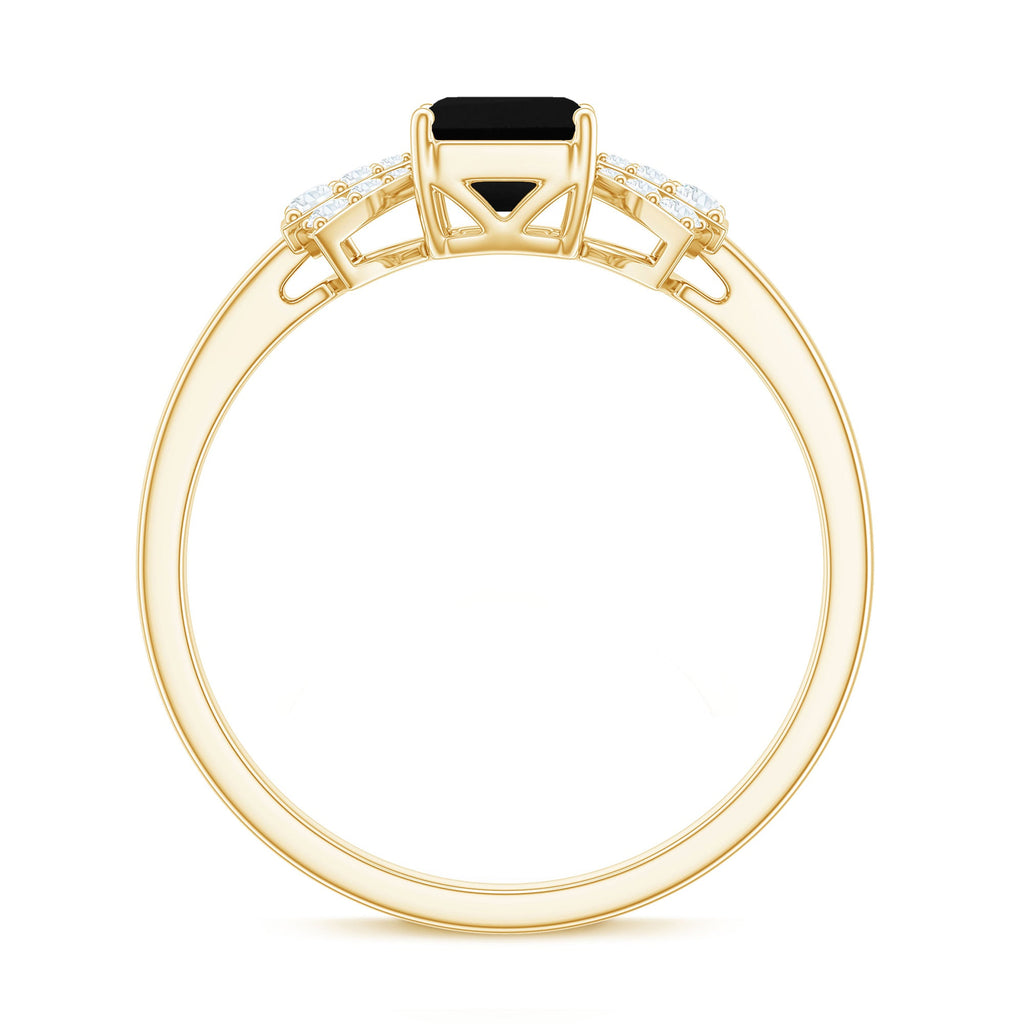 2 CT Octagon Cut Created Black Diamond and Diamond Solitaire Engagement Ring