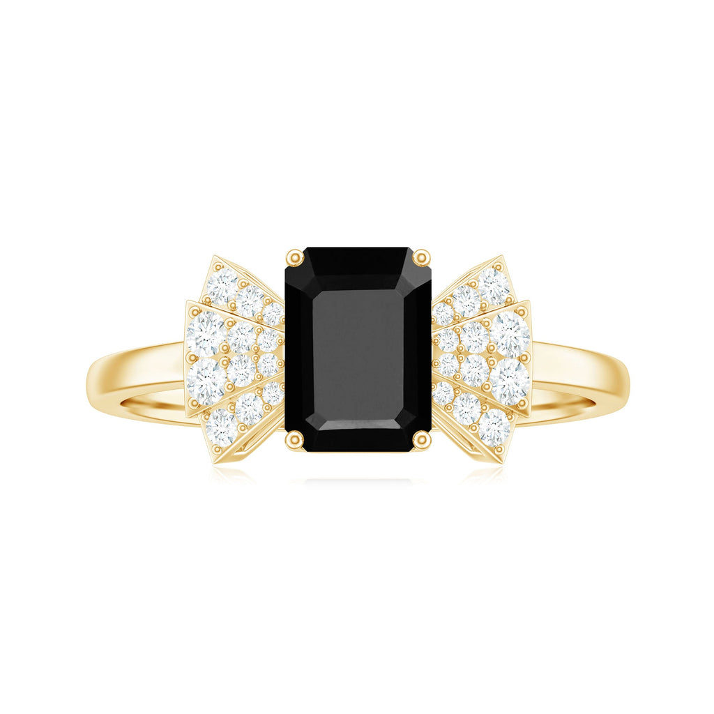 2 CT Octagon Cut Created Black Diamond and Diamond Solitaire Engagement Ring