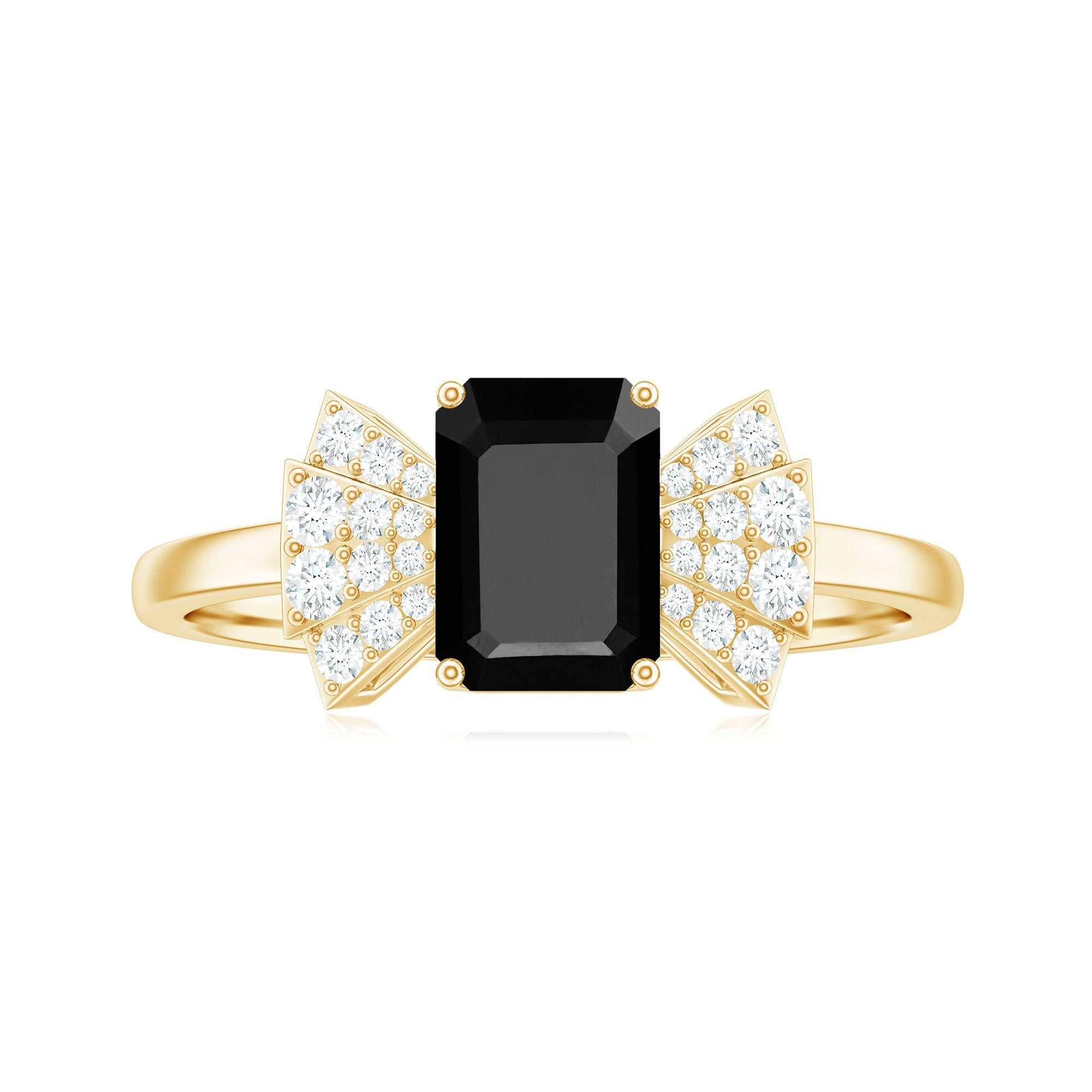 2 CT Octagon Cut Created Black Diamond and Diamond Solitaire Engagement Ring