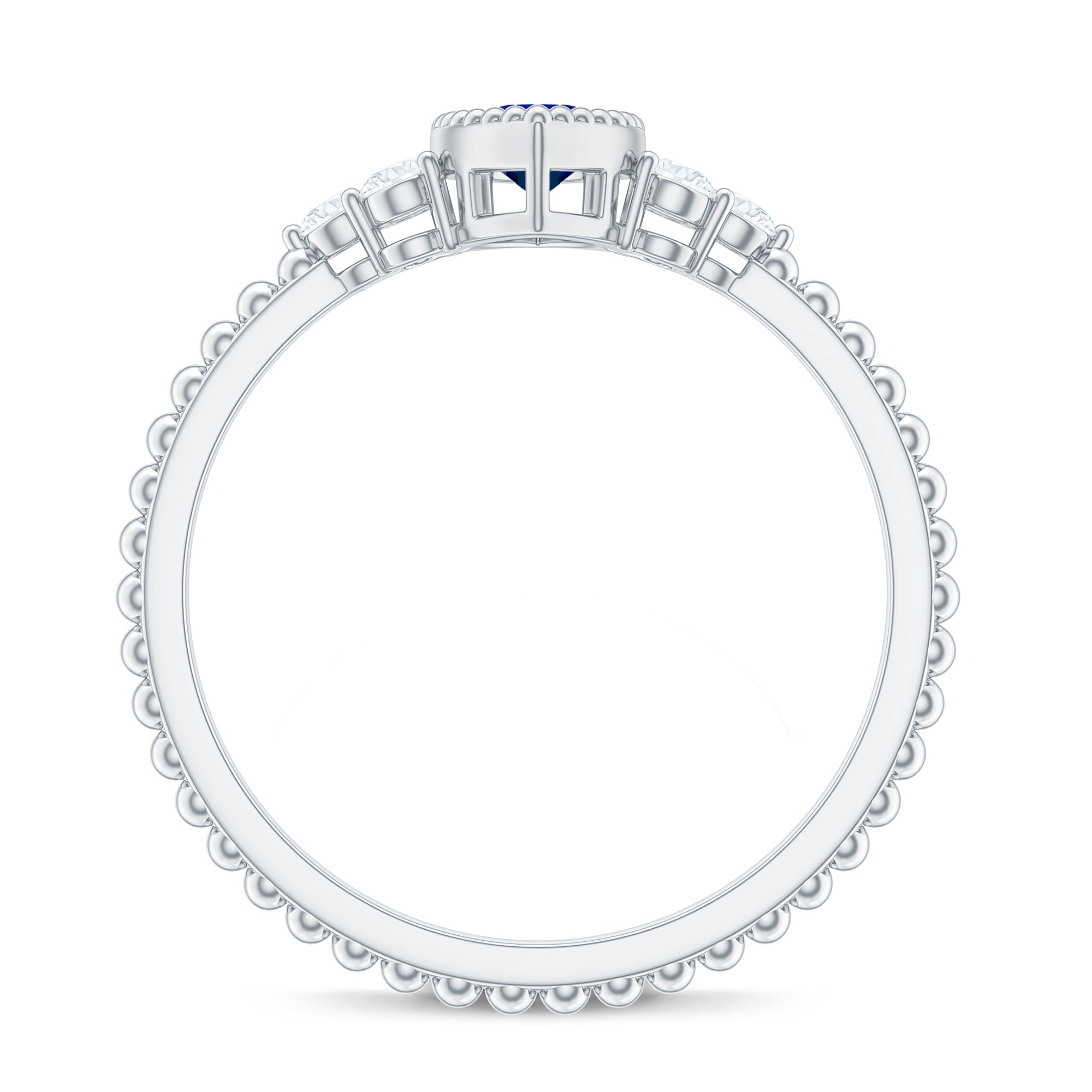 Vintage Style 0.7 Carat Lab Grown Blue Sapphire Marquise Engagement Ring with Diamond Trio