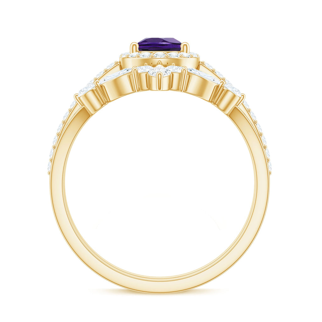 Pear Cut Amethyst Designer Bridal Ring Set with Moissanite