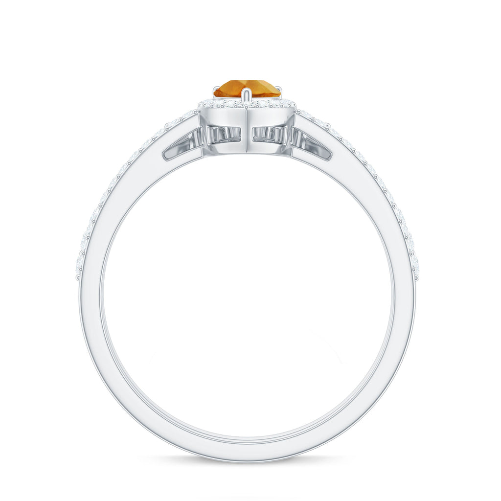 Natural Citrine Teardrop Engagement Ring with Wedding Band