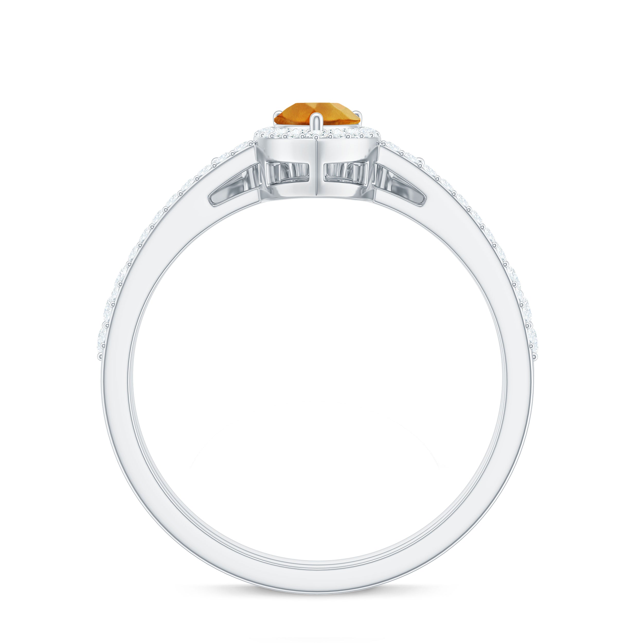 Natural Citrine Teardrop Engagement Ring with Wedding Band