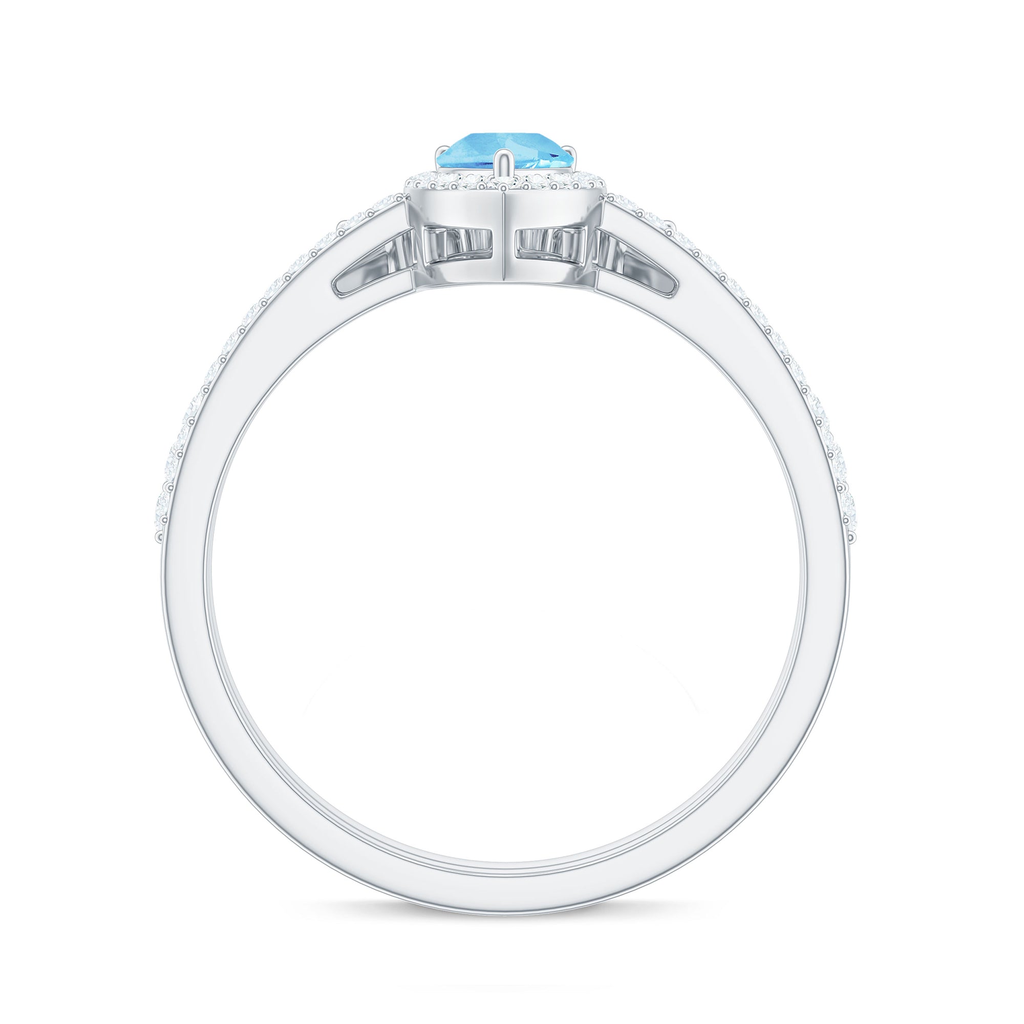 Aquamarine Designer Teardrop Ring Set with Diamond Halo