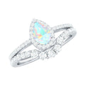 Certified Natural Ethiopian Opal Teardrop Wedding Engagement Ring Set of 2
