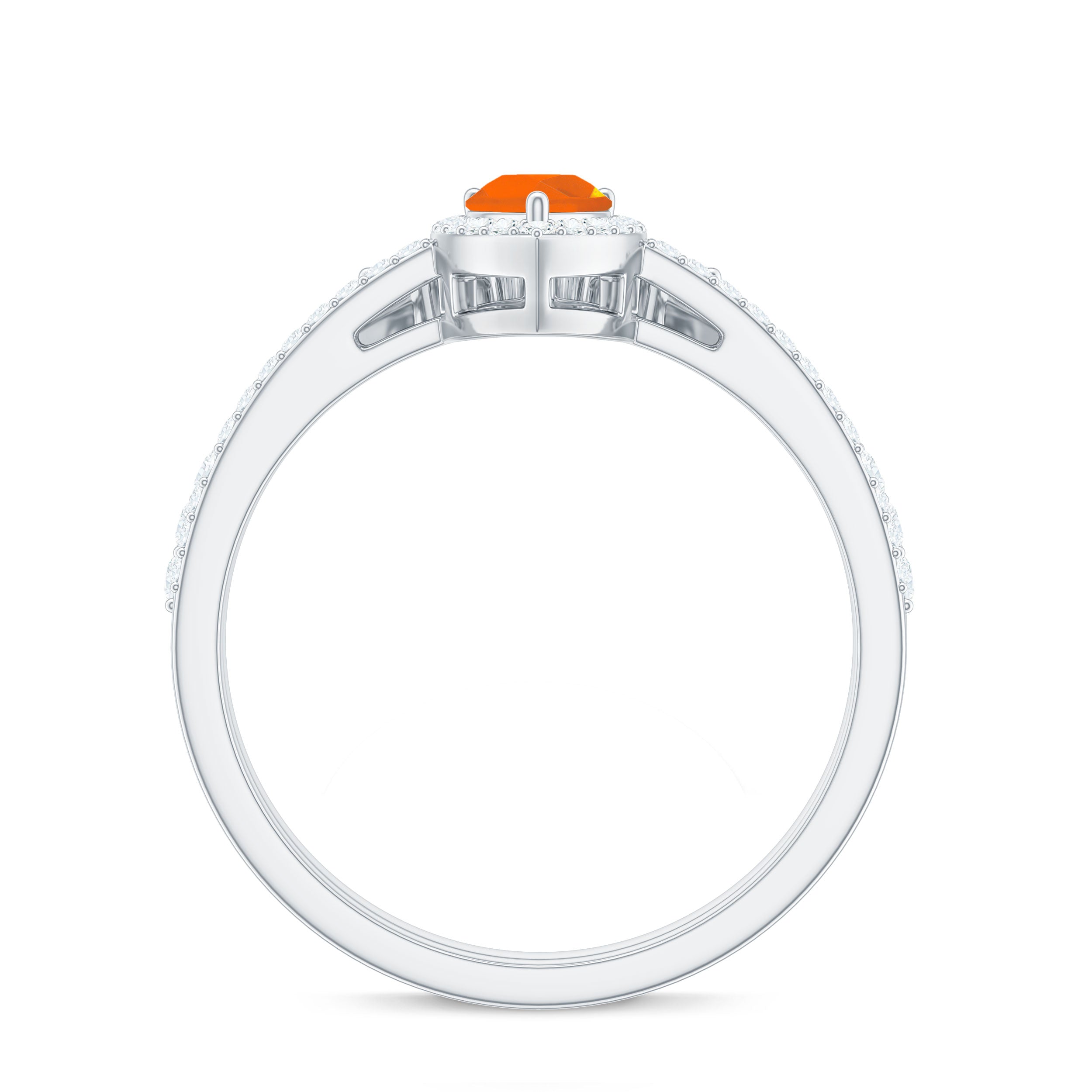 Fire Opal Designer Teardrop Ring Set with Moissanite Halo