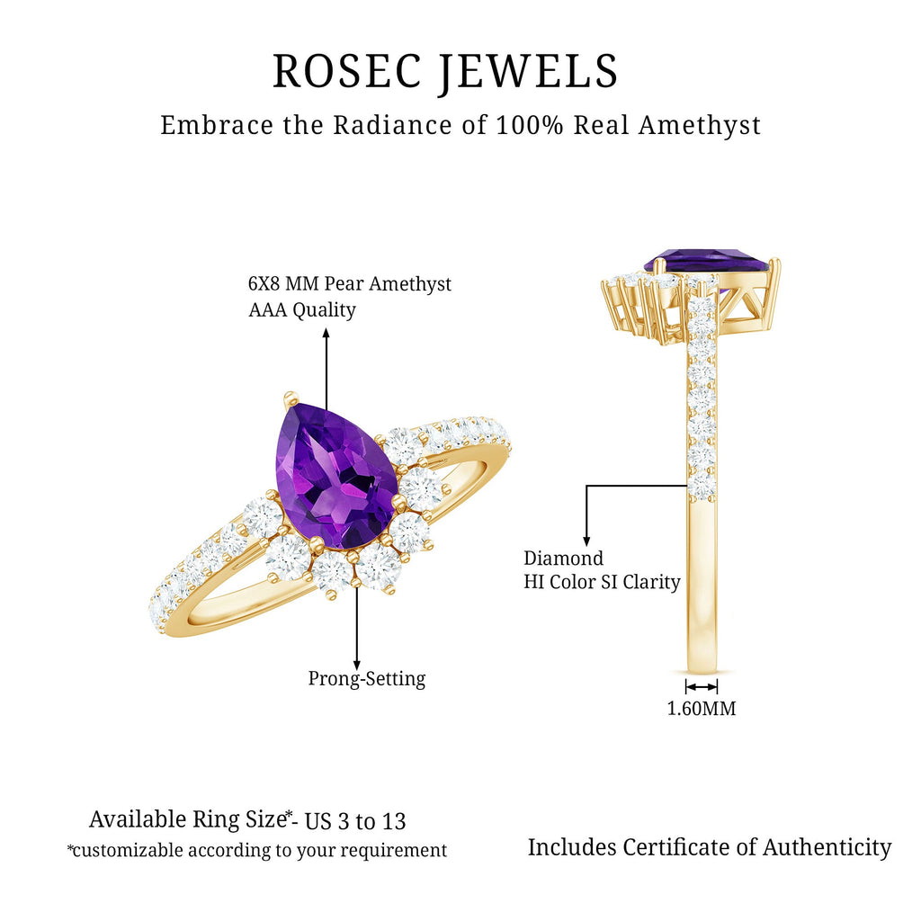Amethyst Teardrop Engagement Ring with Diamond Half Halo