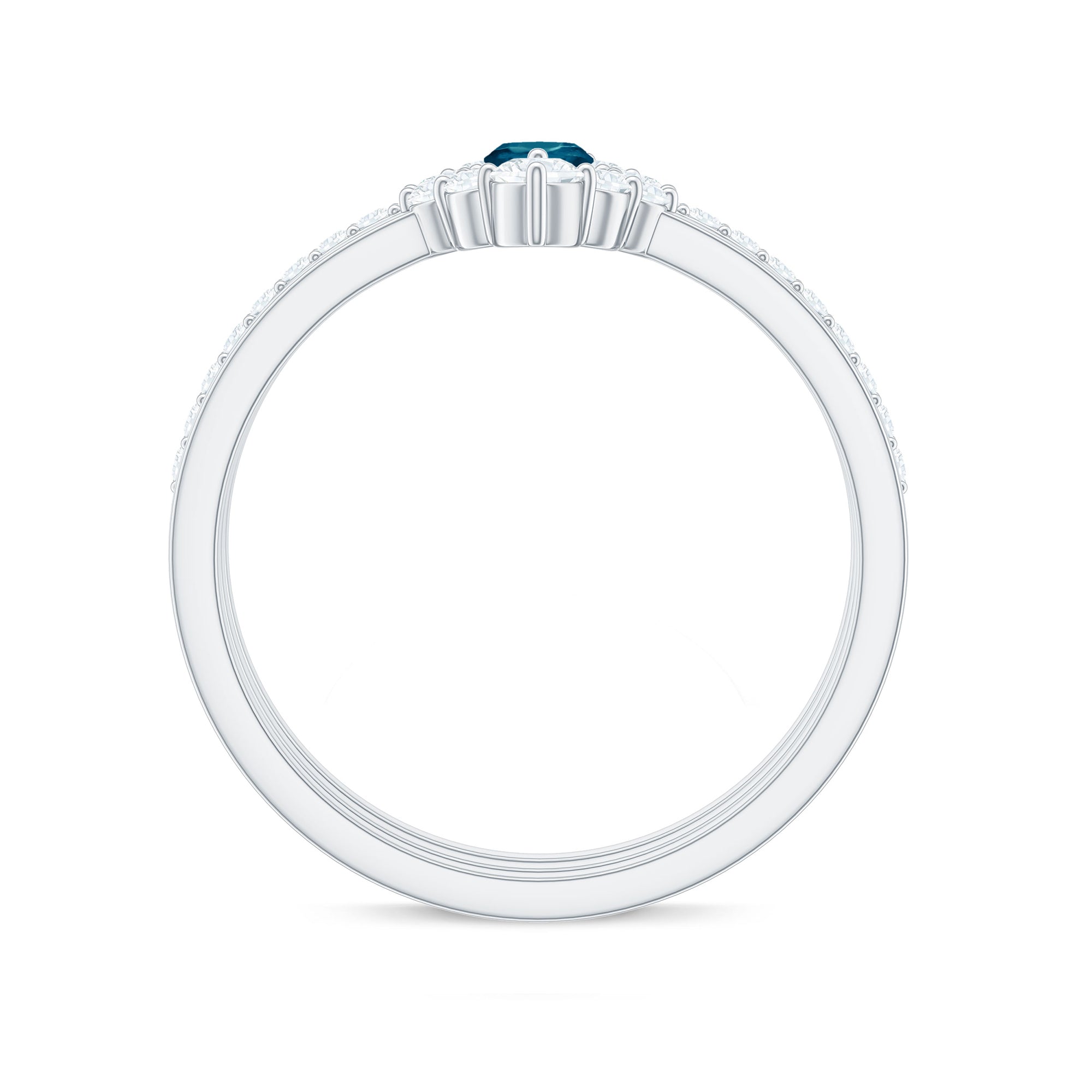 Marquise London Blue Topaz Bridal Ring Set with 2 Diamond Ring Guards
