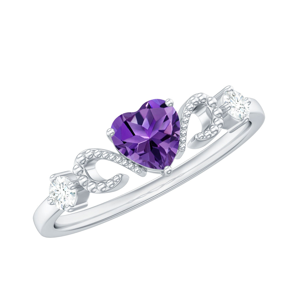 Real Amethyst Heart Promise Ring with Diamond