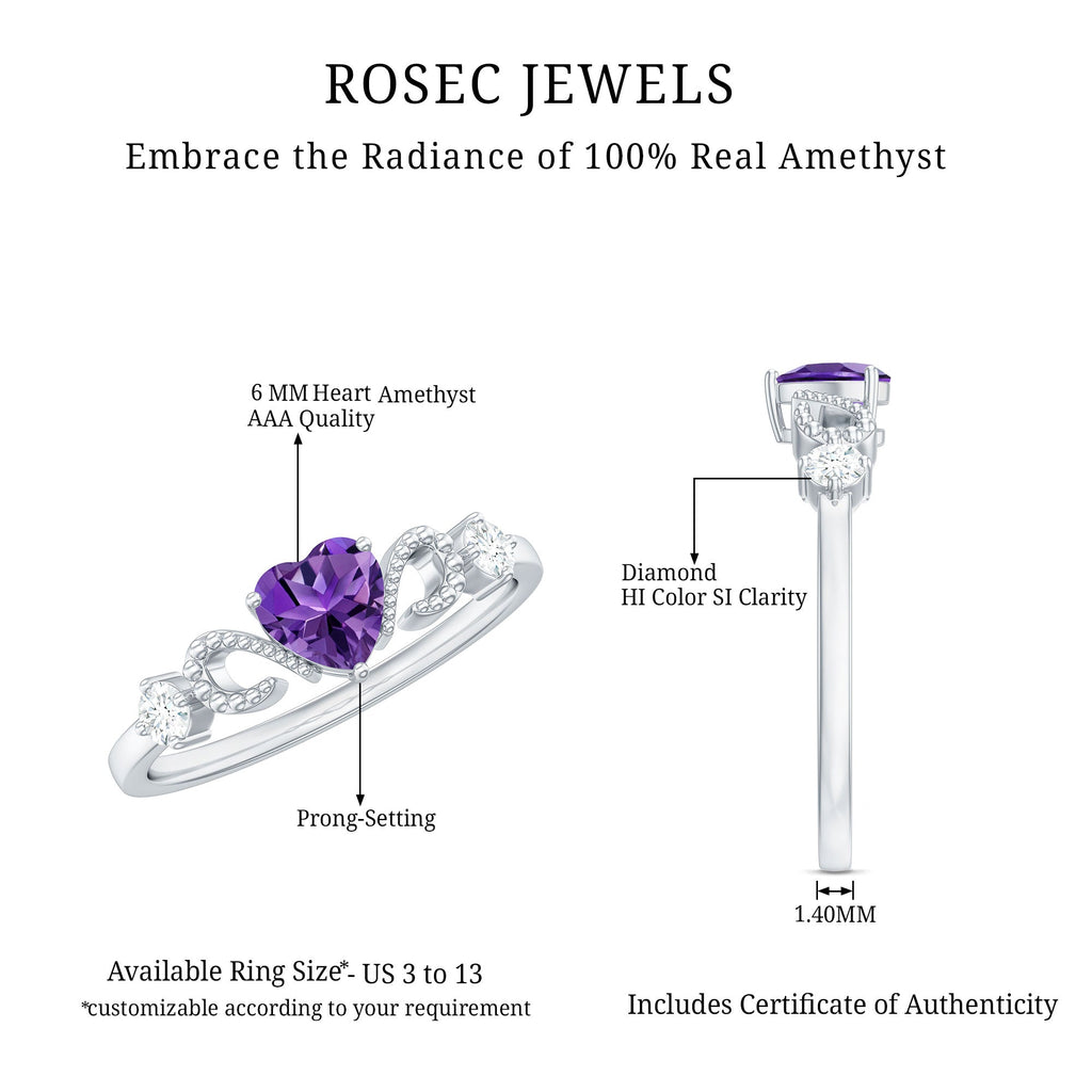 Real Amethyst Heart Promise Ring with Diamond