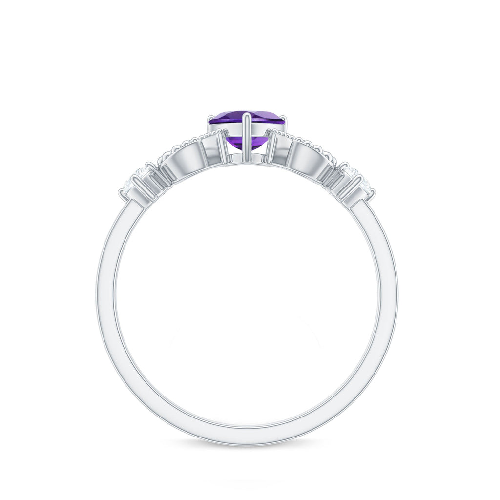 Real Amethyst Heart Promise Ring with Diamond