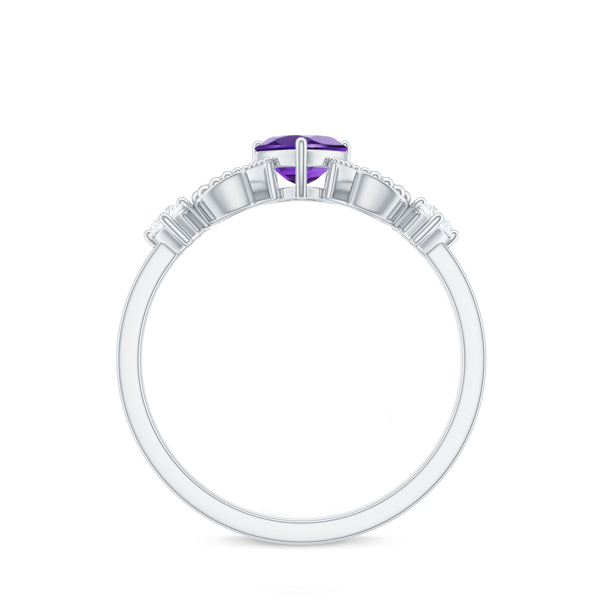 Real Amethyst Heart Promise Ring with Diamond