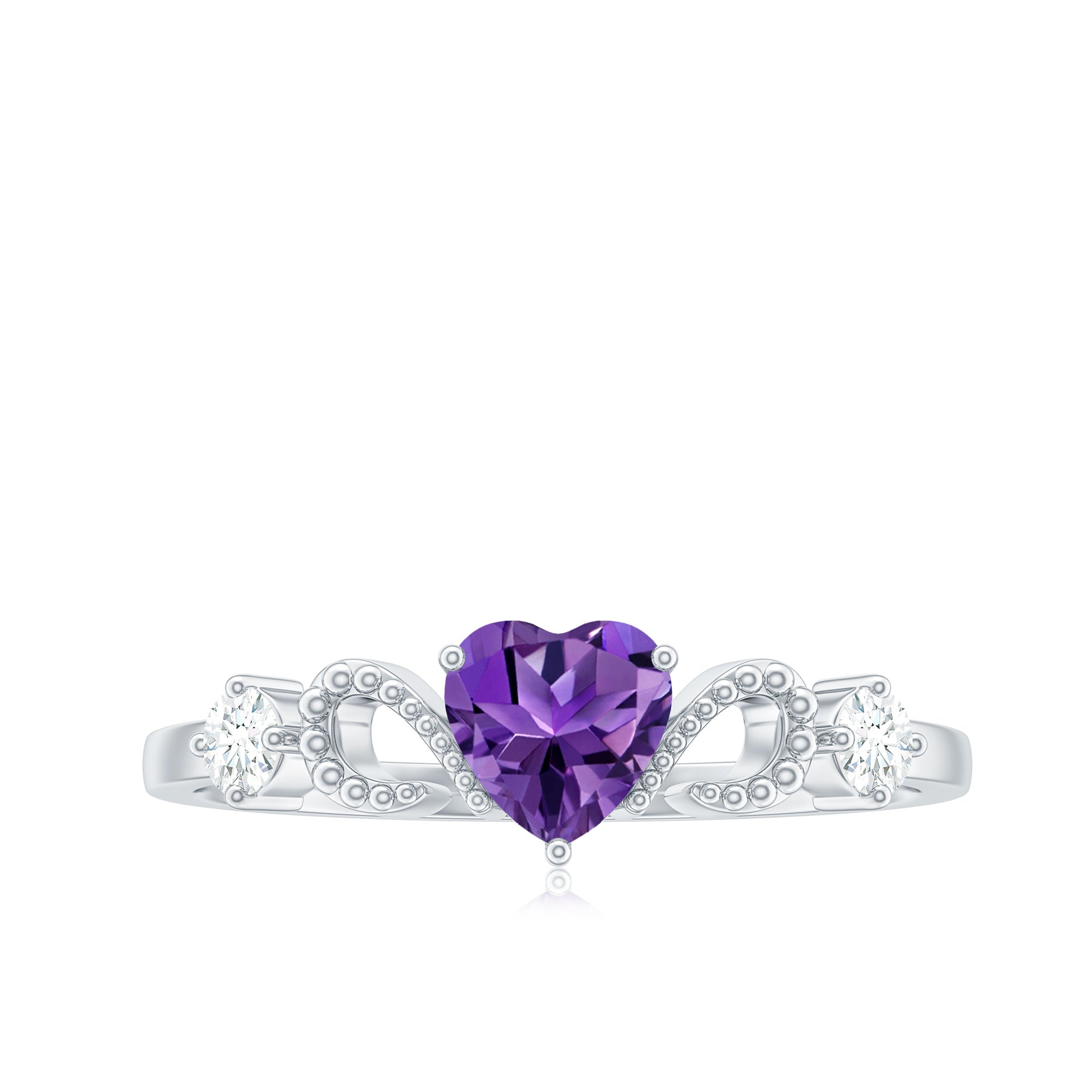 Real Amethyst Heart Promise Ring with Diamond