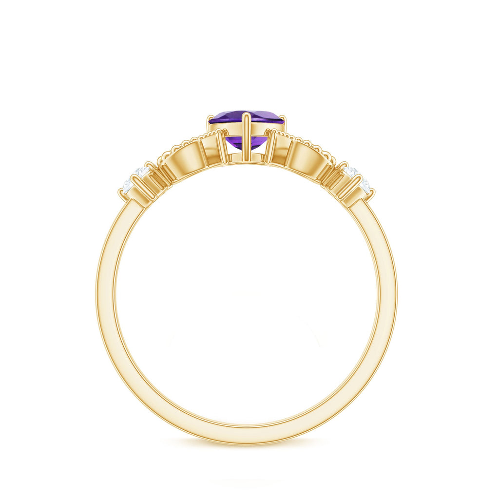 Real Amethyst Heart Promise Ring with Diamond