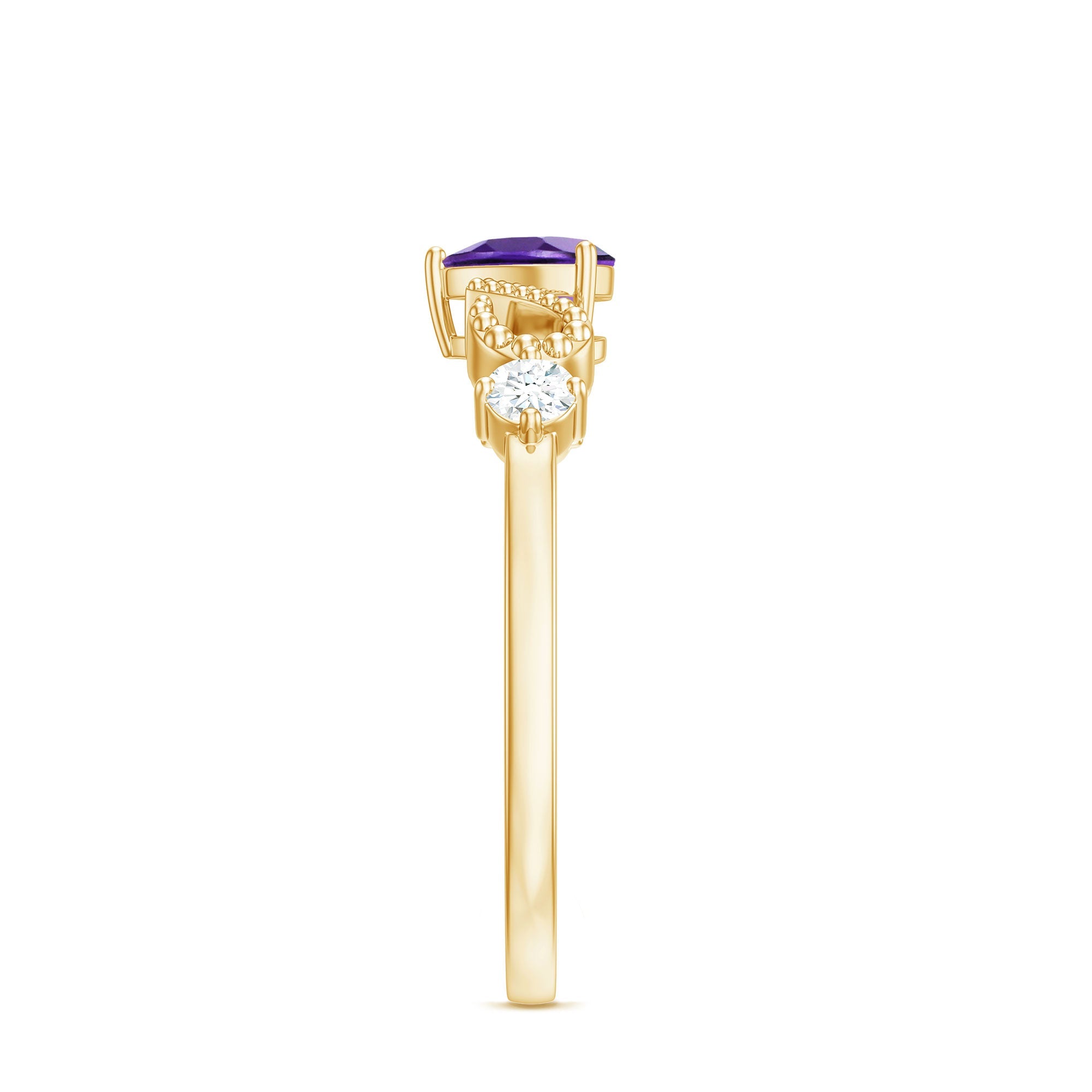 Real Amethyst Heart Promise Ring with Diamond