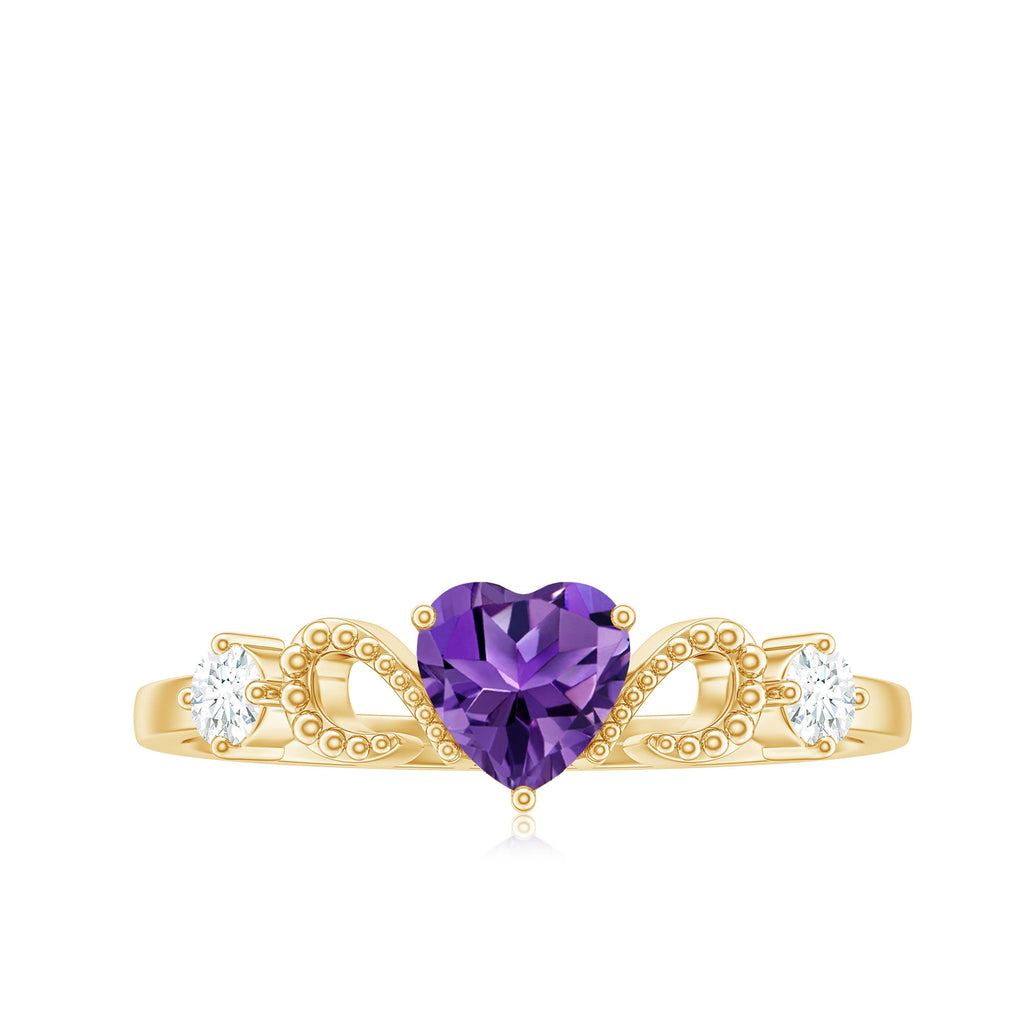 Real Amethyst Heart Promise Ring with Diamond