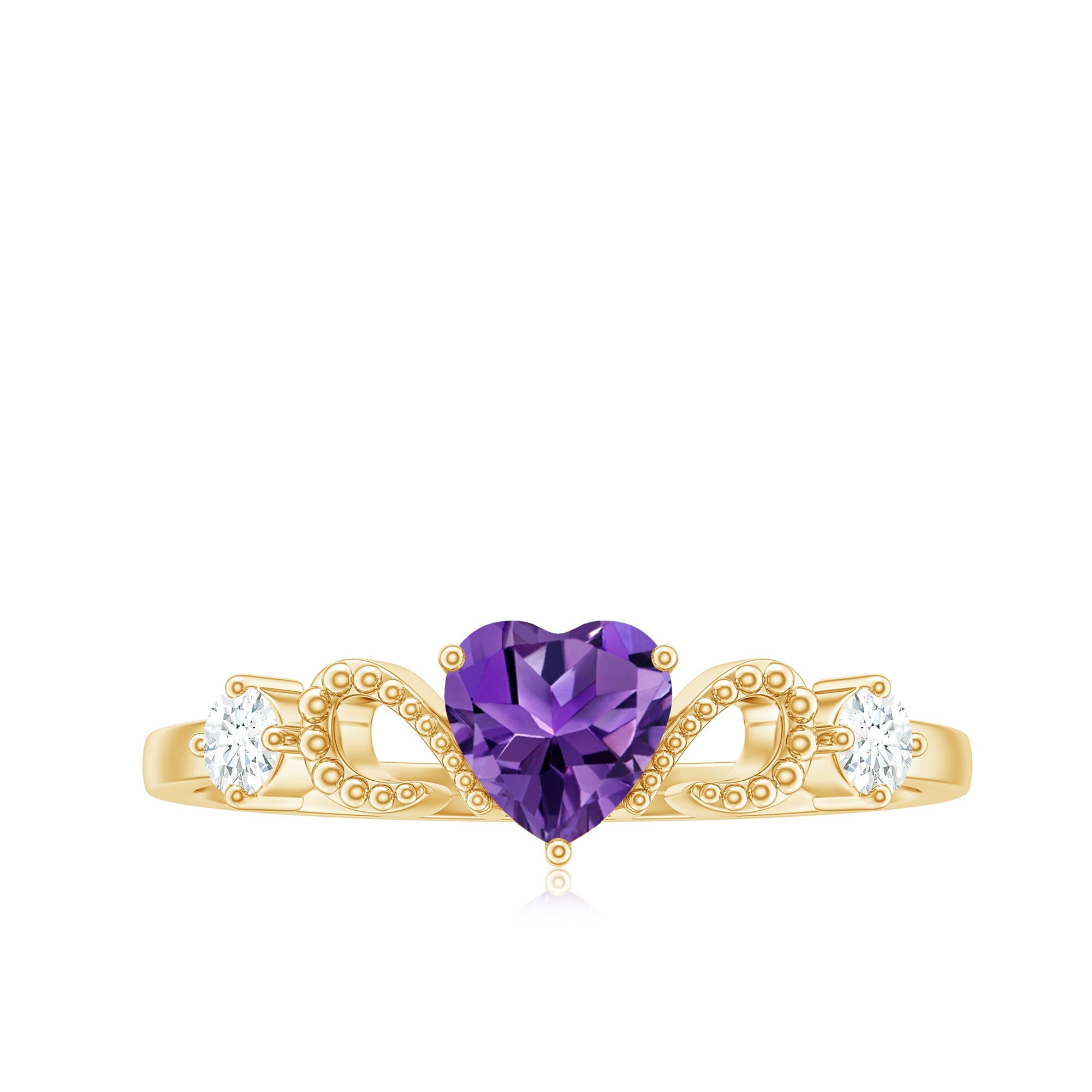 Real Amethyst Heart Promise Ring with Diamond