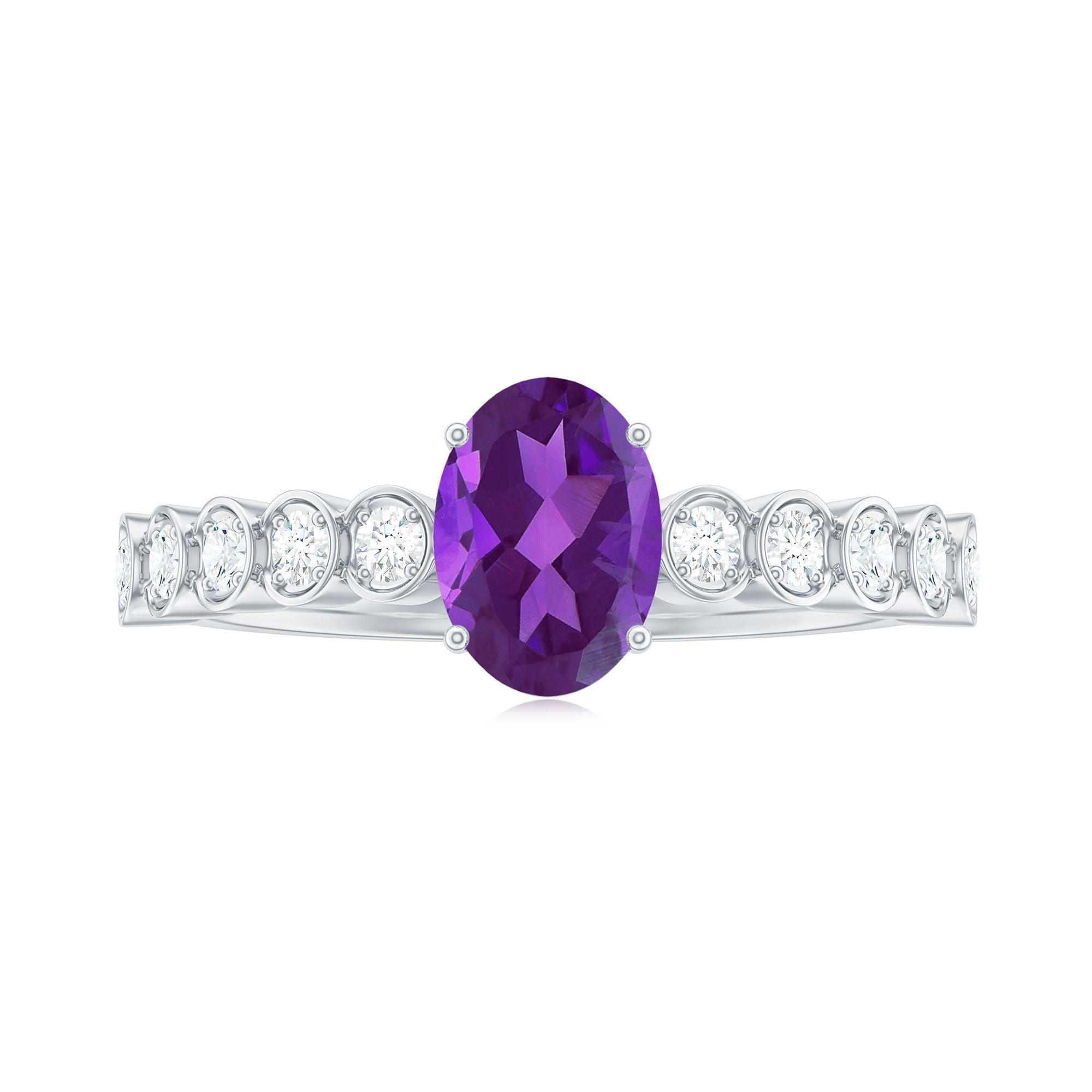 Real Oval Amethyst Solitaire Engagement Ring with Diamond