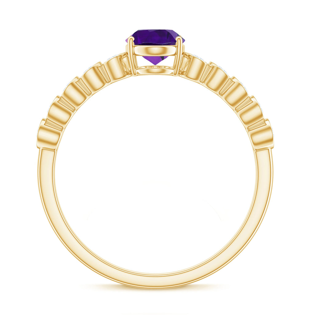 Real Oval Amethyst Solitaire Engagement Ring with Diamond