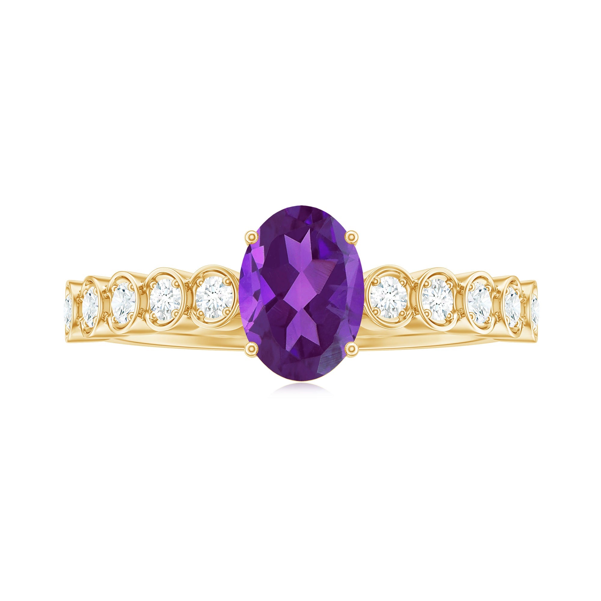 Real Oval Amethyst Solitaire Engagement Ring with Diamond