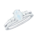 Oval Moonstone Solitaire Ring Set with Diamond