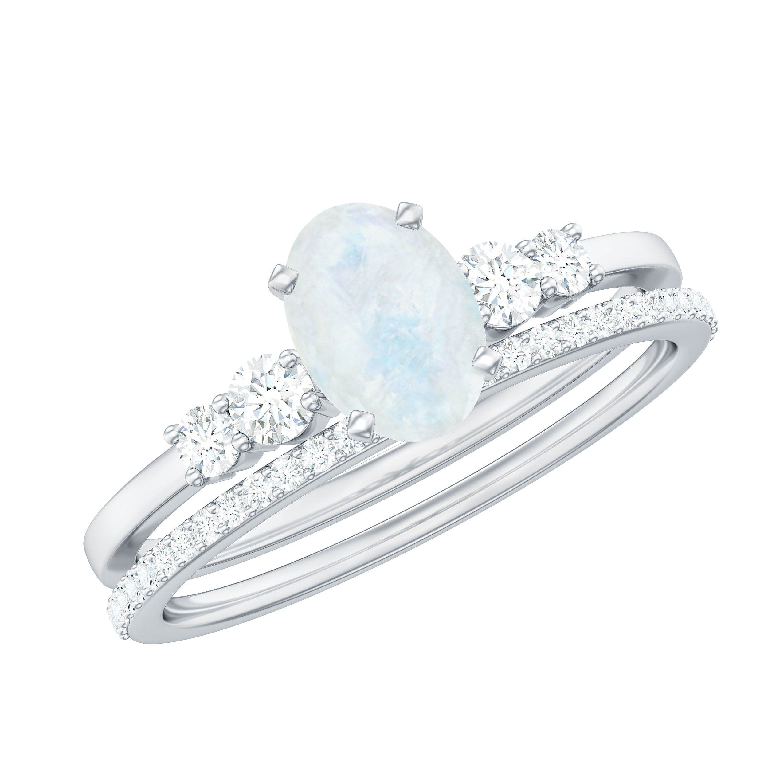Oval Moonstone Solitaire Ring Set with Diamond