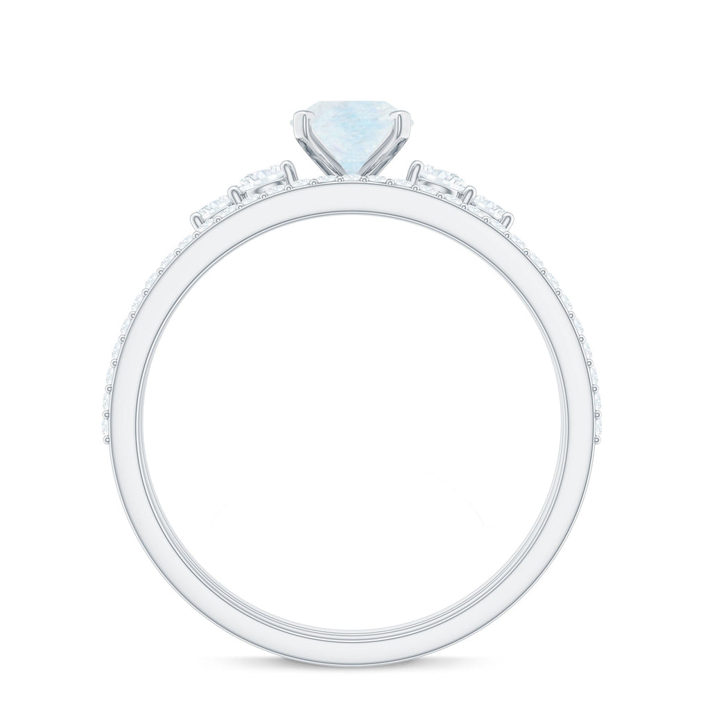Oval Moonstone Solitaire Ring Set with Diamond