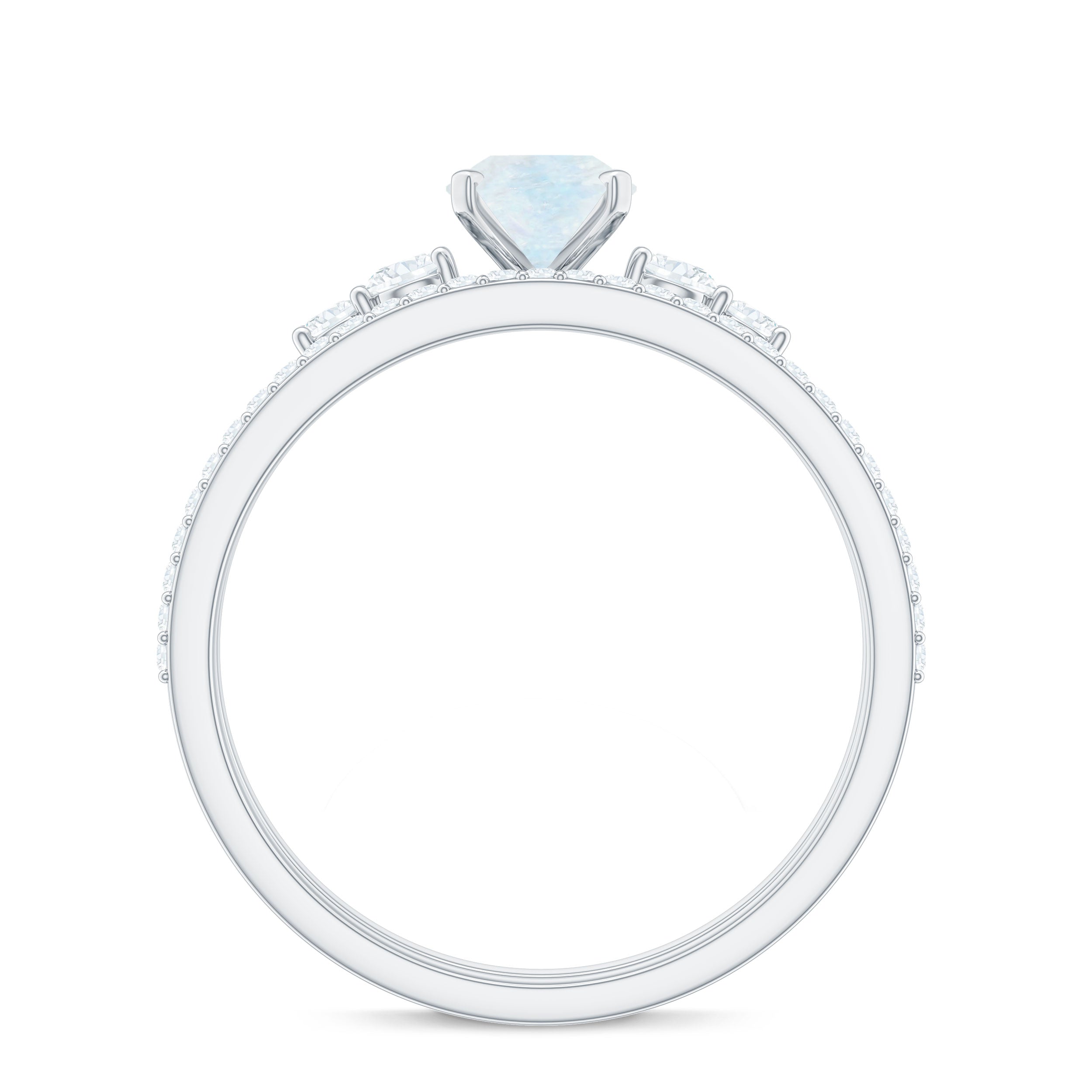Oval Moonstone Solitaire Ring Set with Diamond