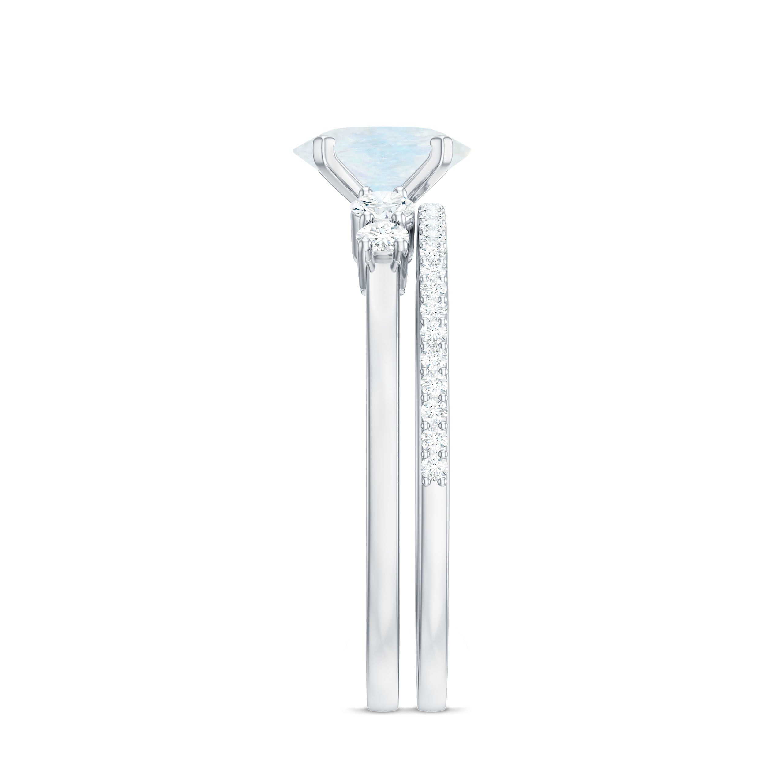 Oval Moonstone Solitaire Ring Set with Diamond