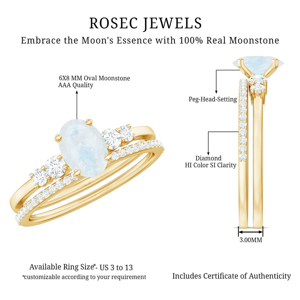 Oval Moonstone Solitaire Ring Set with Diamond