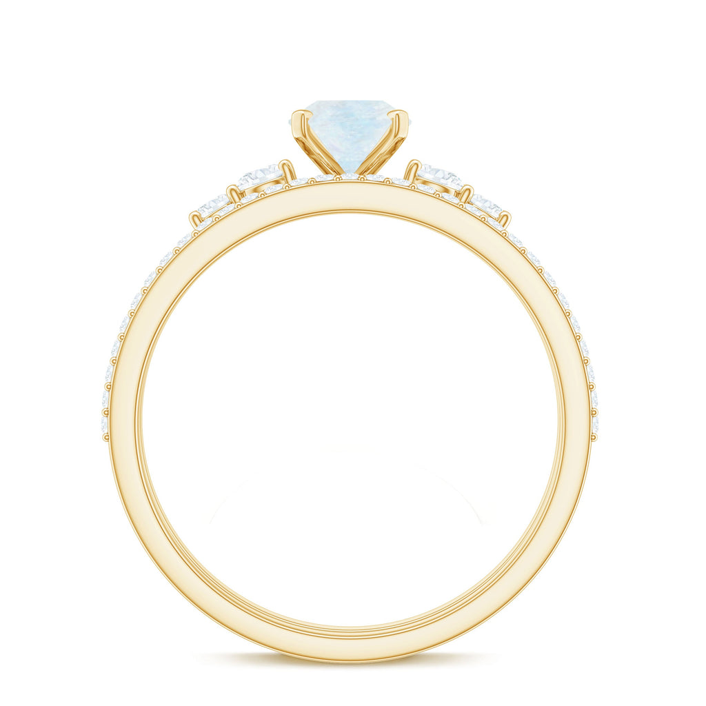 Oval Moonstone Solitaire Ring Set with Diamond