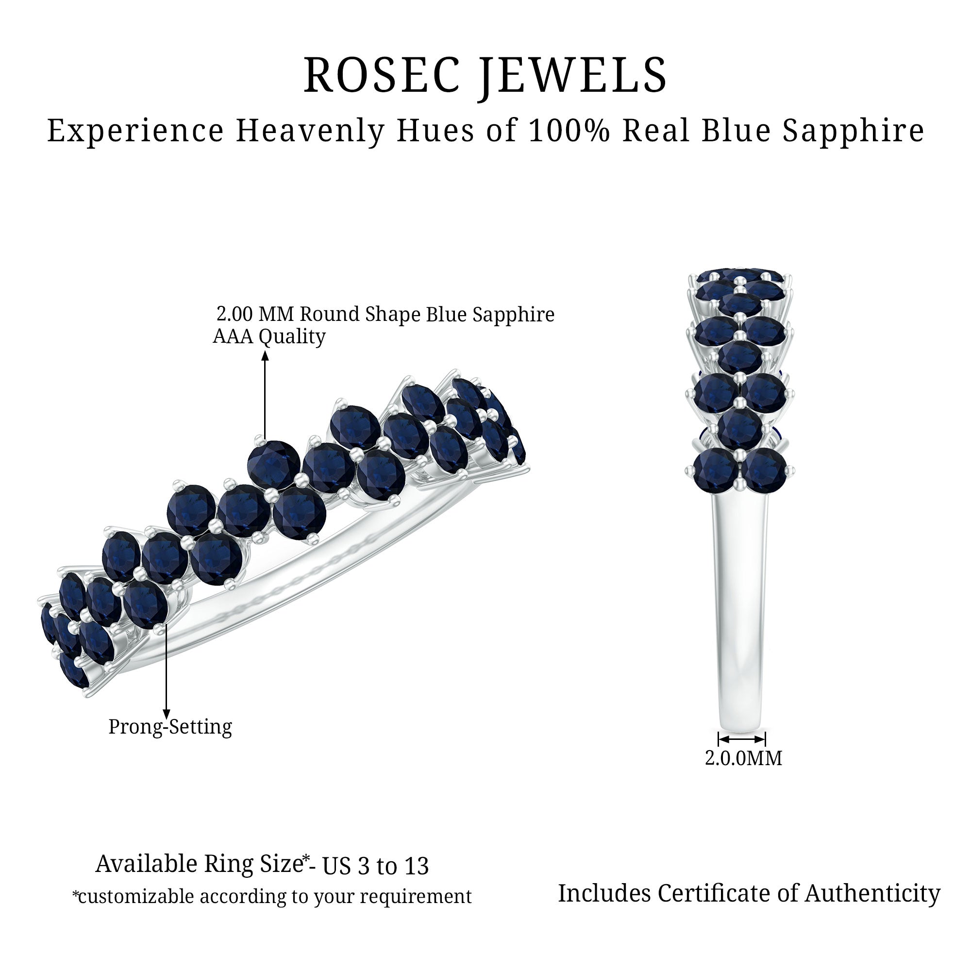 Blue Sapphire Cluster Half Eternity Ring