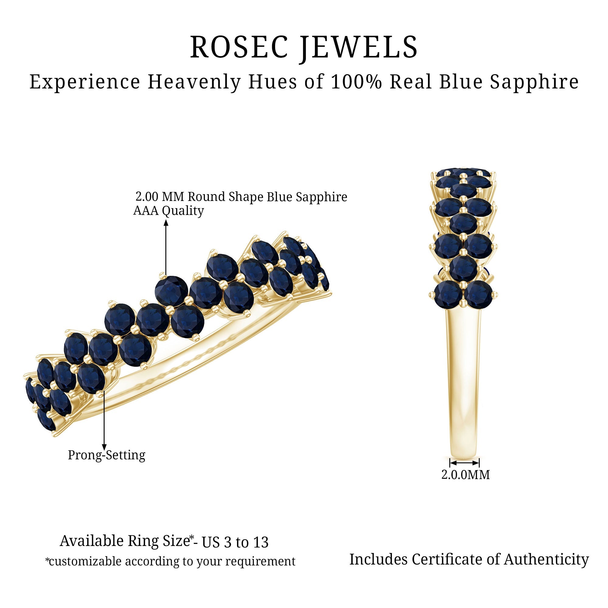 Blue Sapphire Cluster Half Eternity Ring