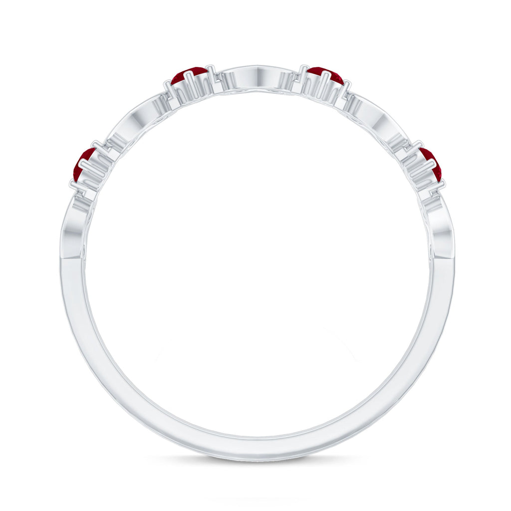 Round Shape Ruby Open Heart Half Eternity Ring