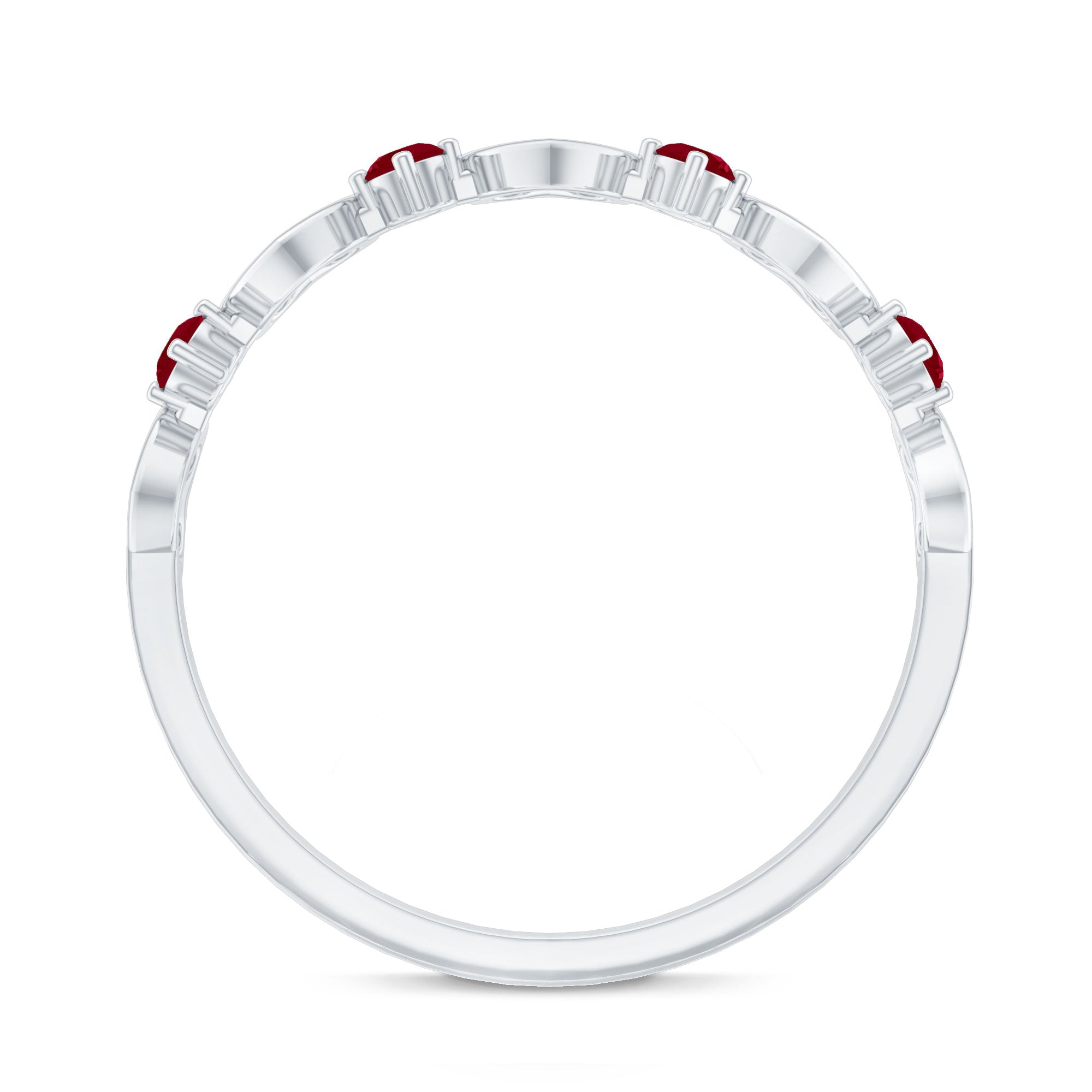Round Shape Ruby Open Heart Half Eternity Ring