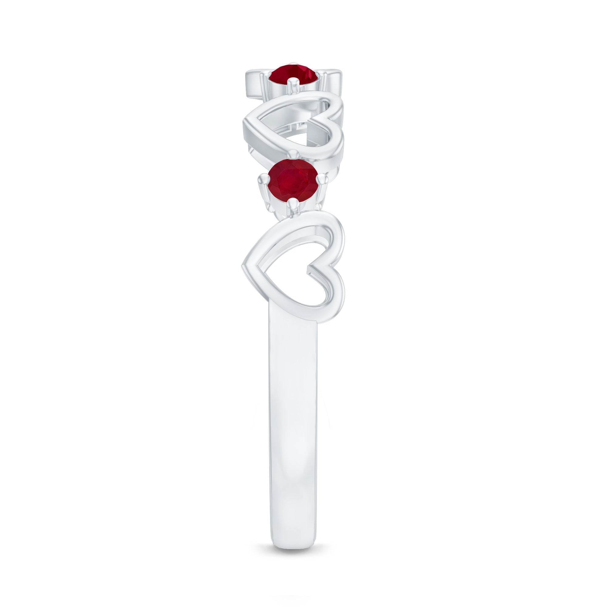 Round Shape Ruby Open Heart Half Eternity Ring