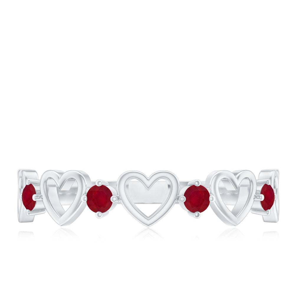 Round Shape Ruby Open Heart Half Eternity Ring
