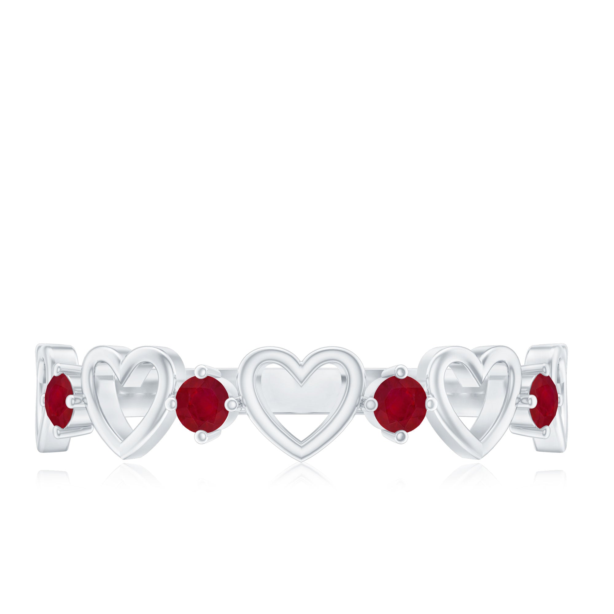 Round Shape Ruby Open Heart Half Eternity Ring