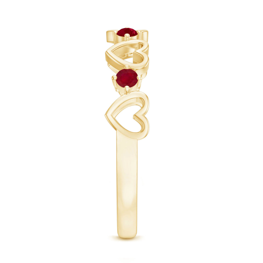 Round Shape Ruby Open Heart Half Eternity Ring