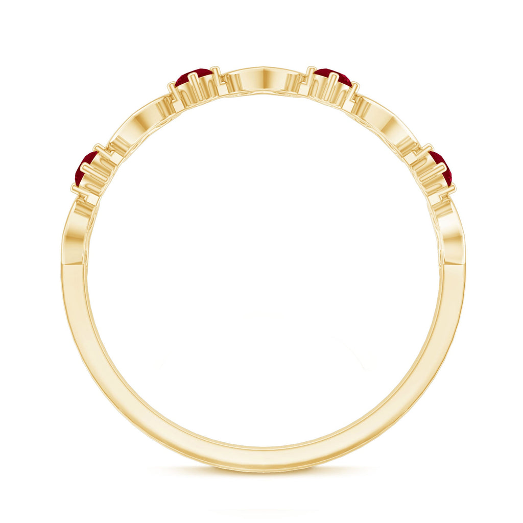 Round Shape Ruby Open Heart Half Eternity Ring