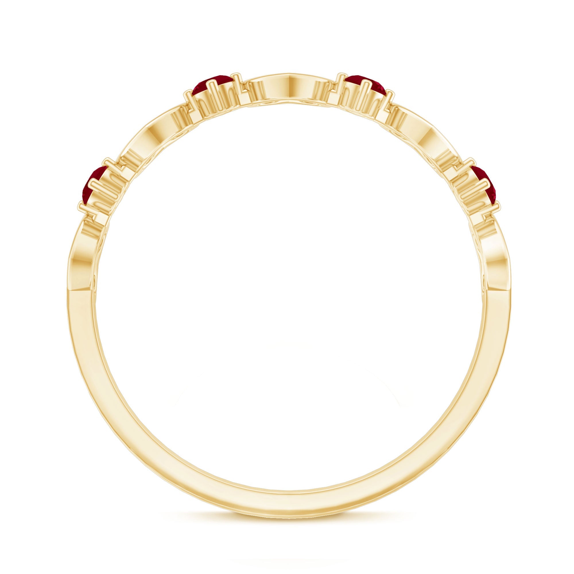 Round Shape Ruby Open Heart Half Eternity Ring