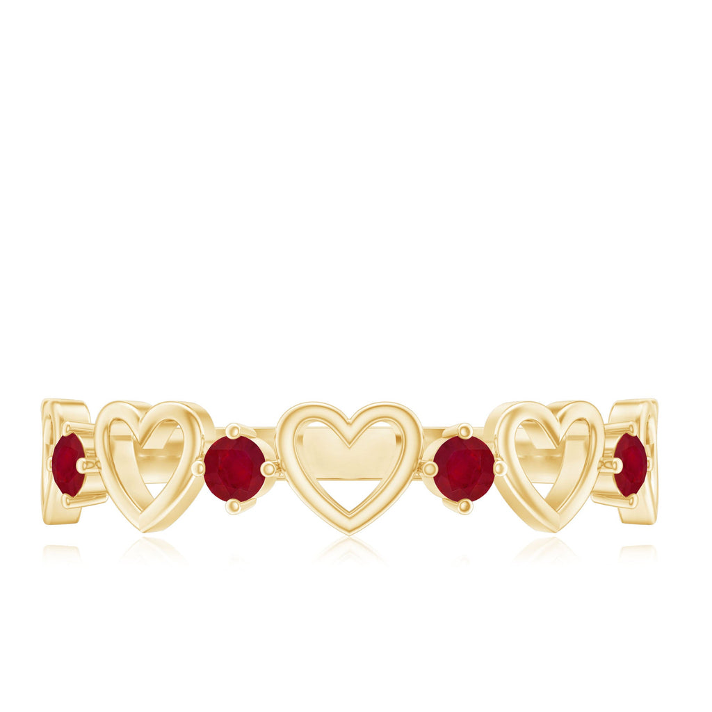 Round Shape Ruby Open Heart Half Eternity Ring