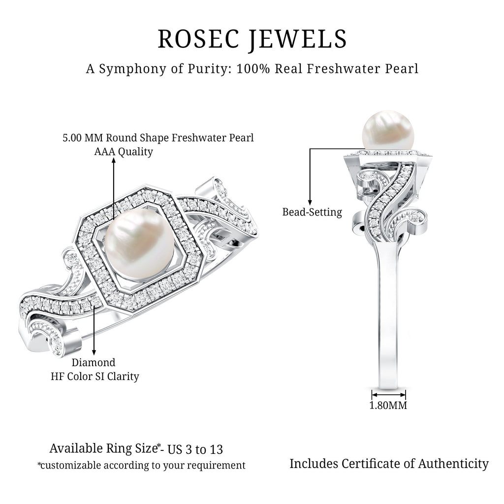 2.25 CT Freshwater Pearl and Diamond Vintage Engagement Ring