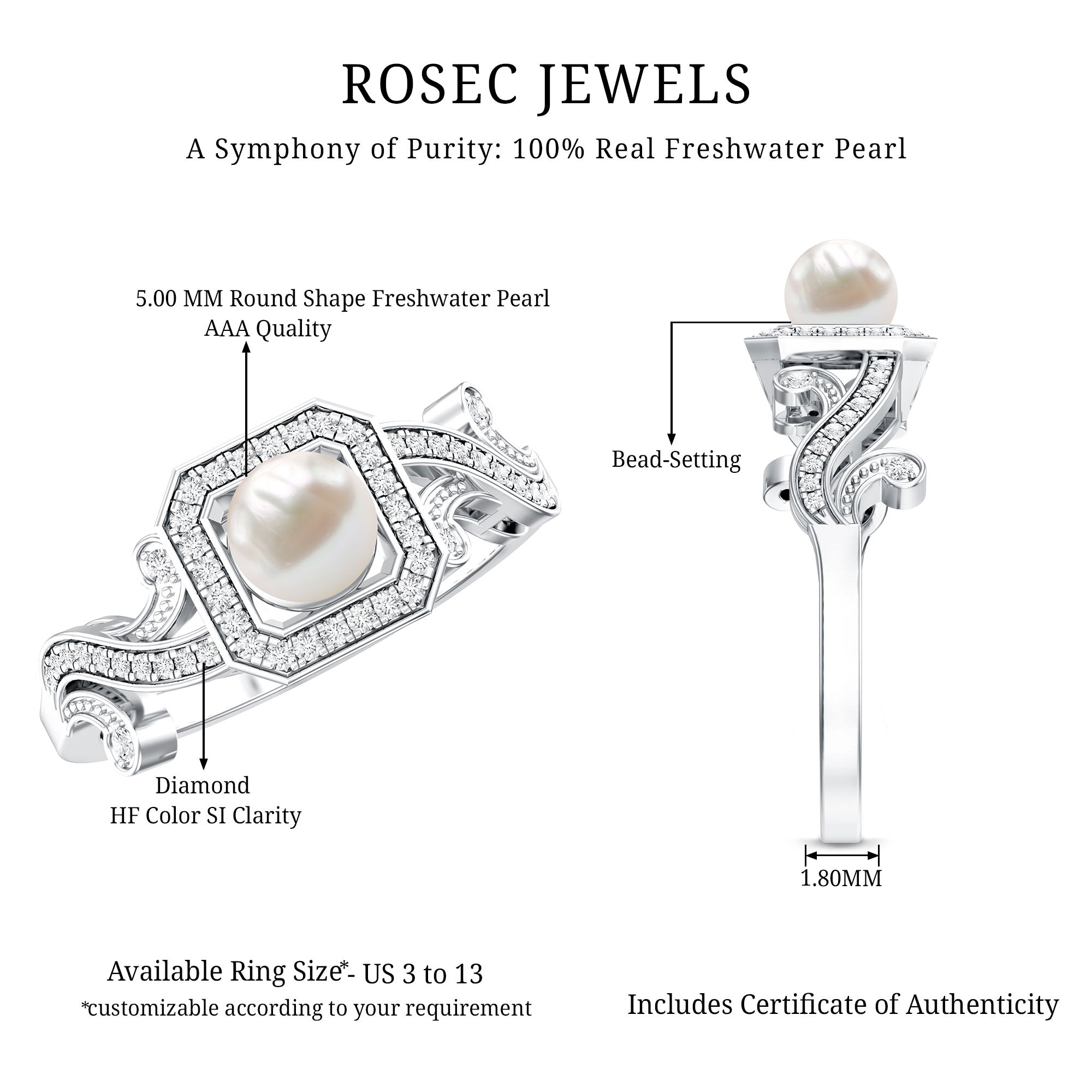 2.25 CT Freshwater Pearl and Diamond Vintage Engagement Ring
