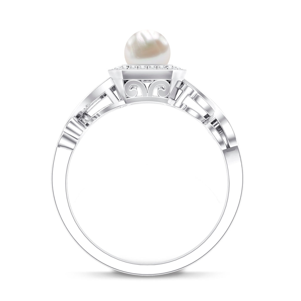 2.25 CT Freshwater Pearl and Diamond Vintage Engagement Ring