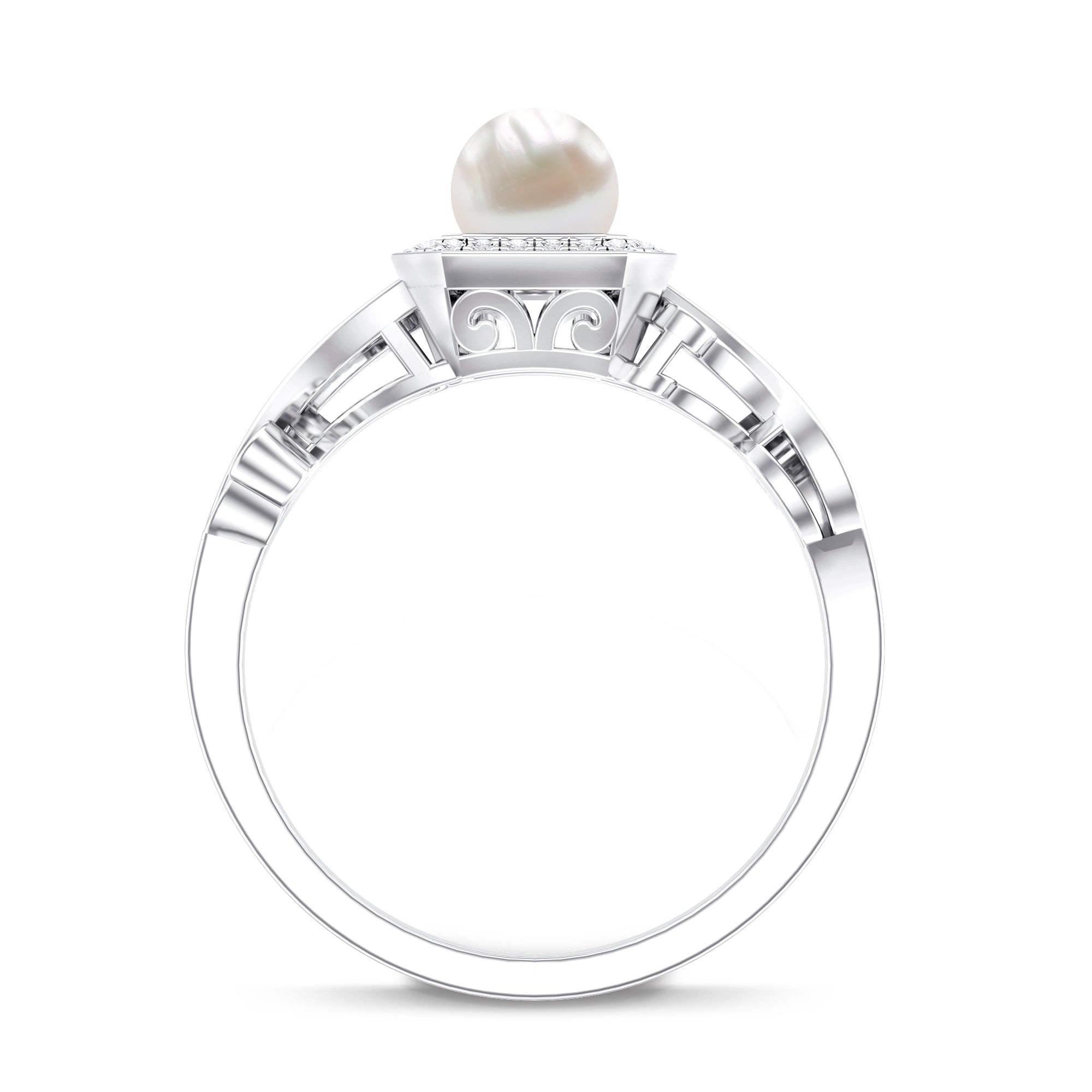 2.25 CT Freshwater Pearl and Diamond Vintage Engagement Ring