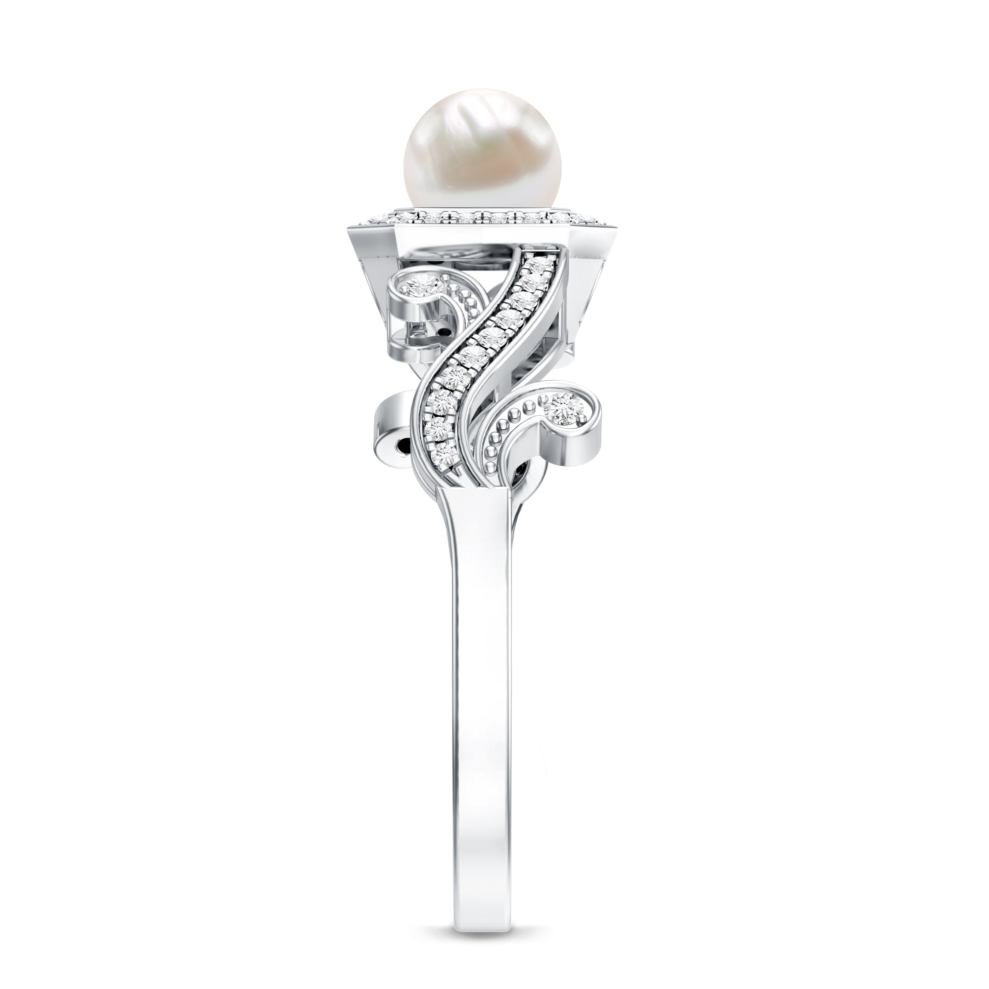 2.25 CT Freshwater Pearl and Diamond Vintage Engagement Ring