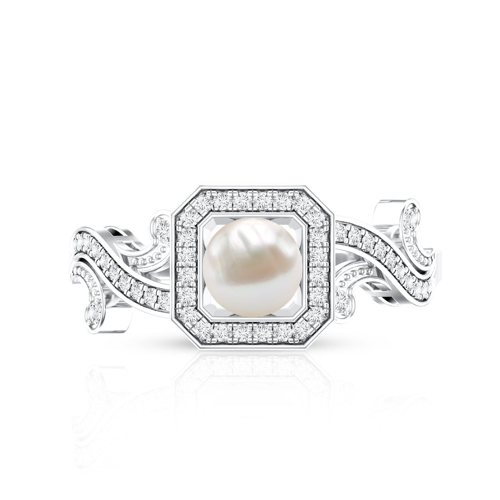 2.25 CT Freshwater Pearl and Diamond Vintage Engagement Ring