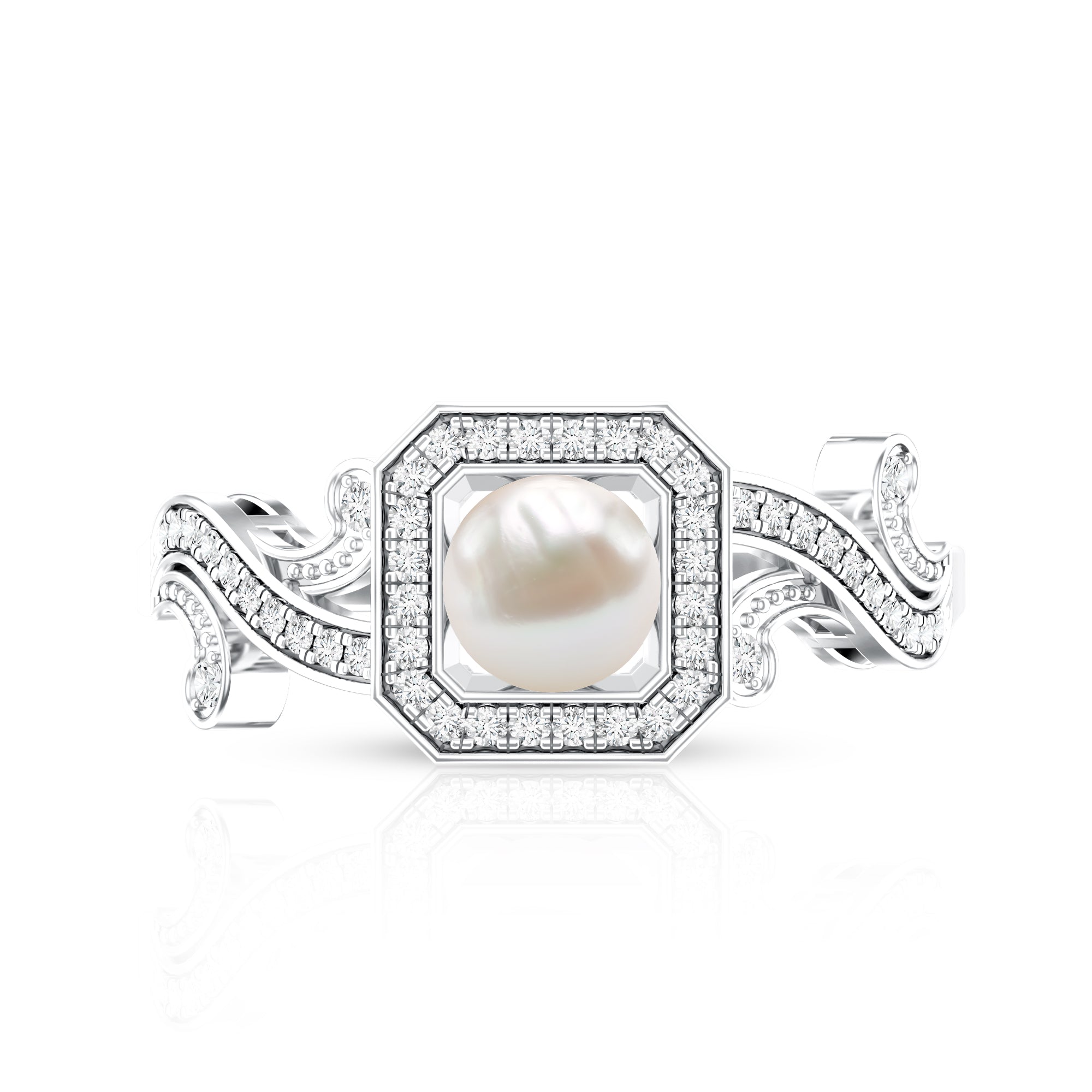 2.25 CT Freshwater Pearl and Diamond Vintage Engagement Ring