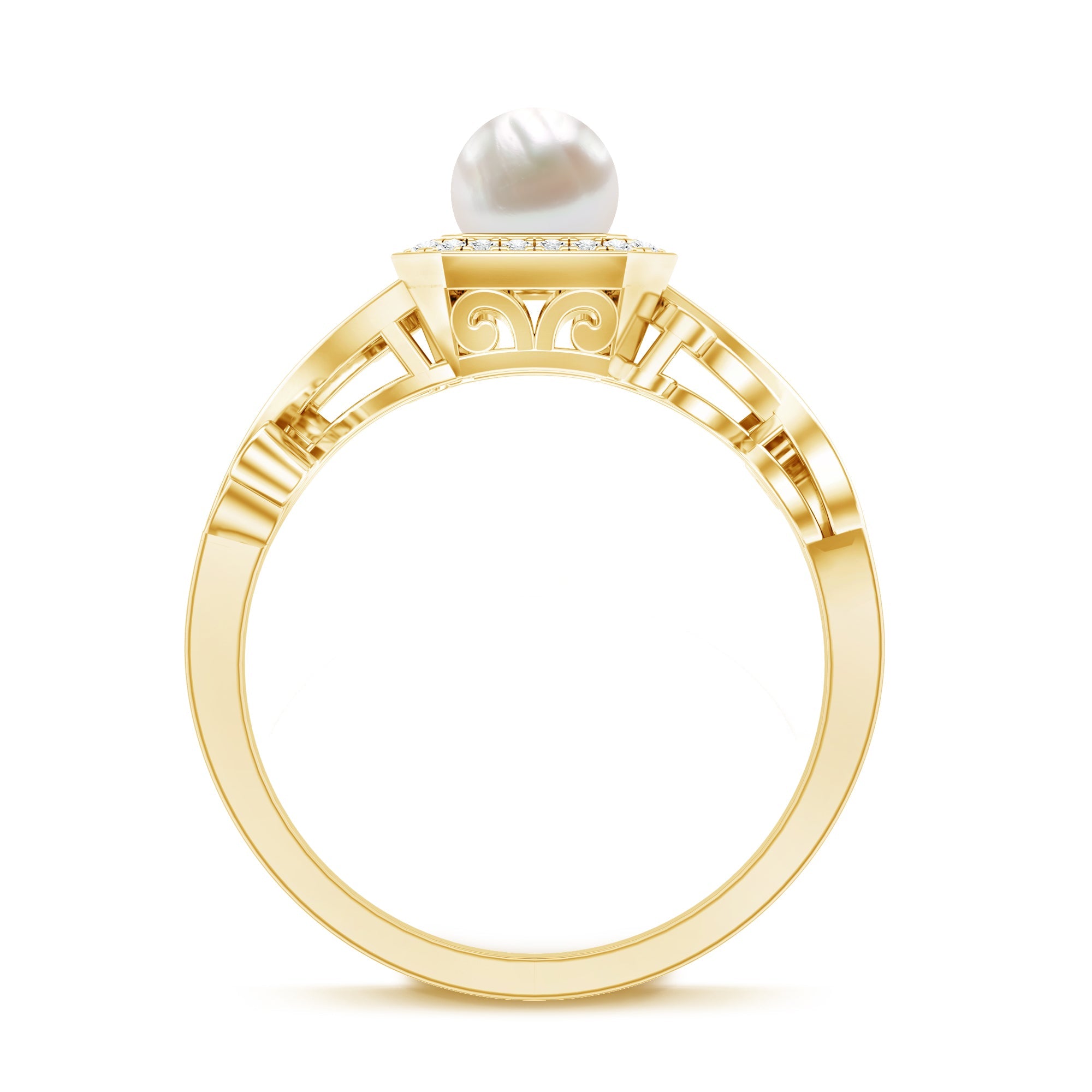 2.25 CT Freshwater Pearl and Diamond Vintage Engagement Ring